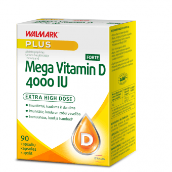 WALMARK MEGA Vitamin D3 FORTE 4000 IU PLUS, 90 mīkstās kapsulas