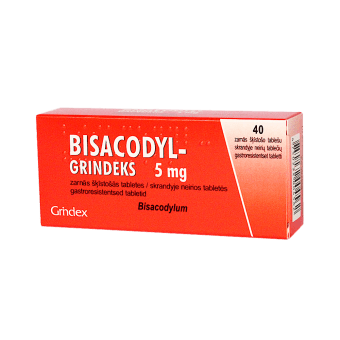 BISACODYL-GRINDEKS 5 mg zarnās šķīstošās tabletes, N40