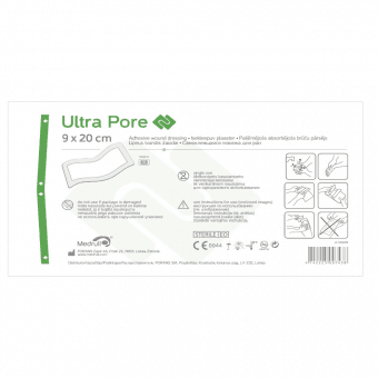 MEDRULL pašlīmējošs absorbējošs brūču pārsējs sterils ULTRA PORE, 9x20cm, 1 gab.