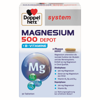 DOPPELHERZ MAGNESIUM 500 DEPOT + B-VITAMINE, 30 таблетки