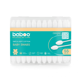 BABOO īpaši mīkstie vates kociņi ar aizsargu, 55 gab.