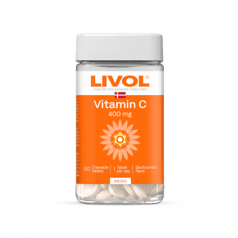 LIVOL Vitamīns C 400 mg košļājamās tabletes ar upeņu garšu, 50 tabletes