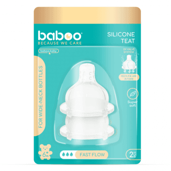 BABOO силиконовая антиколиковая соска, быстрый поток, 6+ месяцев, 2 шт.