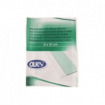OLKO vienreizlietojams sterils pārsējs ar alveju, 6x10 cm, 1 gab.