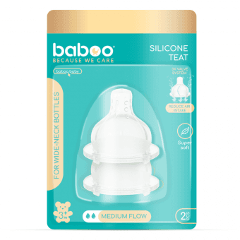 BABOO Pretkoliku silikona knupītis, vidēja plūsma, 3+ mēneši, 2 gab.