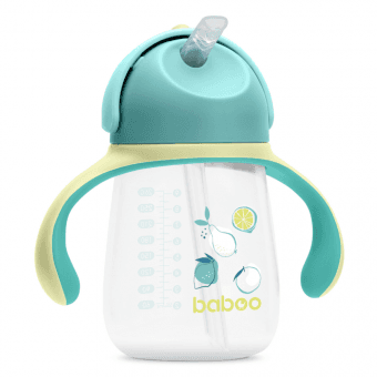 BABOO Ūdens pudele ar silikona salmiņu, 9+ mēneši LAGOON FIESTA, 260 ml