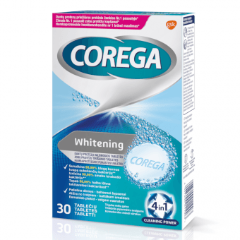 COREGA zobu protēžu tīrīšanas tabletes WHITENING, 30 gab.