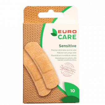 EURO CARE plāksteri SENSITIVE, 19x72 mm, 10 gab.