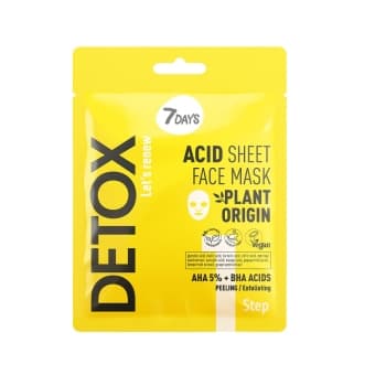 7 DAYS auduma pīlinga sejas maska ar AHA (5%) un BHA skābēm DETOX, 25 g