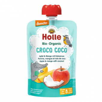 HOLLE bio смузи из яблок и манго с кокосами для младенцев от 8 мес. CROCO COCO, 100 г
