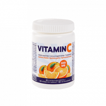 VITAMIN C 200 mg, košļājamas tabletes, 60 gab.