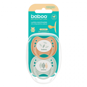 BABOO ortodontiskie lateksa knupīši ar futrāli, 0+ mēnešiem PEACHY KEEN, 2 gab.