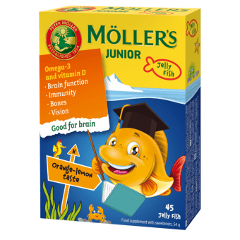 MOLLERS JUNIOR želejas zivtiņas ar apelsīnu-citronu garšu, 45 gab.