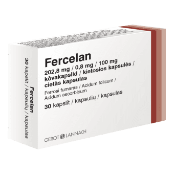 FERCELAN 202,8 mg/0,8 mg/100 mg cietās kapsulas, N30