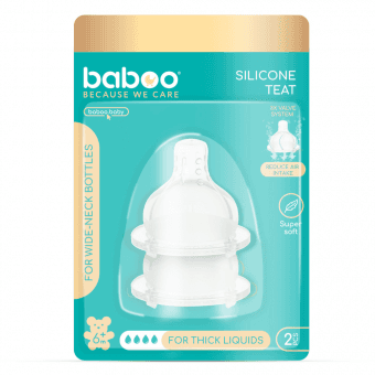 BABOO силиконовая антиколиковая соска для густых жидкостей, 6+ месяцев, 2 шт.