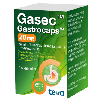 GASEC GASTROCAPS 20 mg zarnās šķīstošās cietās kapsulas, N14