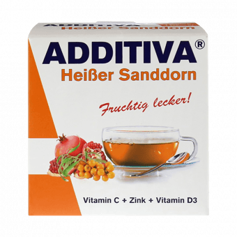 ADDITIVA karstais smiltsērkšķis C vitamīns + Cinks + D3 vitamīns, pulveris, 10 paciņas